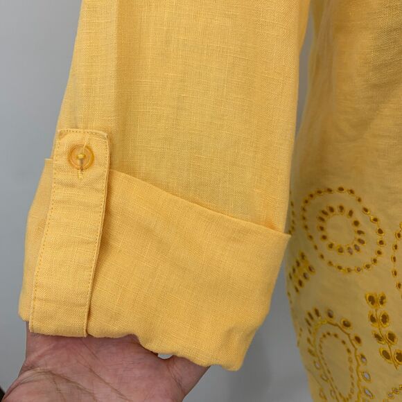 Multiples Linen Blend Shirt Womens XS Extra Small Eyelet Tab Sleeve Pintuck Top - Picture 5 of 13